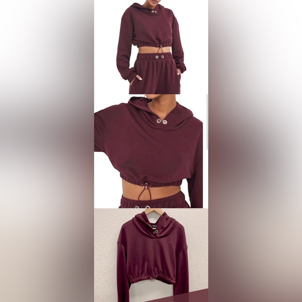 For Love and Lemons Maroon Cropped Sweatshirt and Sweatpants